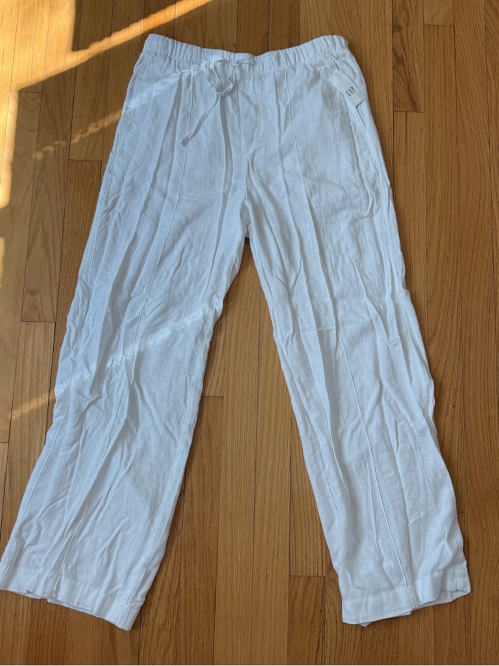 GAP Womens White Drawstring Linen wide leg pant